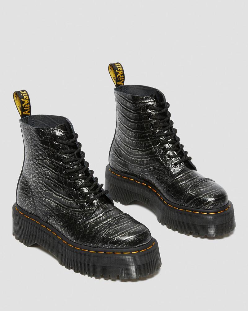 Dr Martens Sinclair Croc Emboss Læder Platform Støvler Dame Sort | DK 252XYU